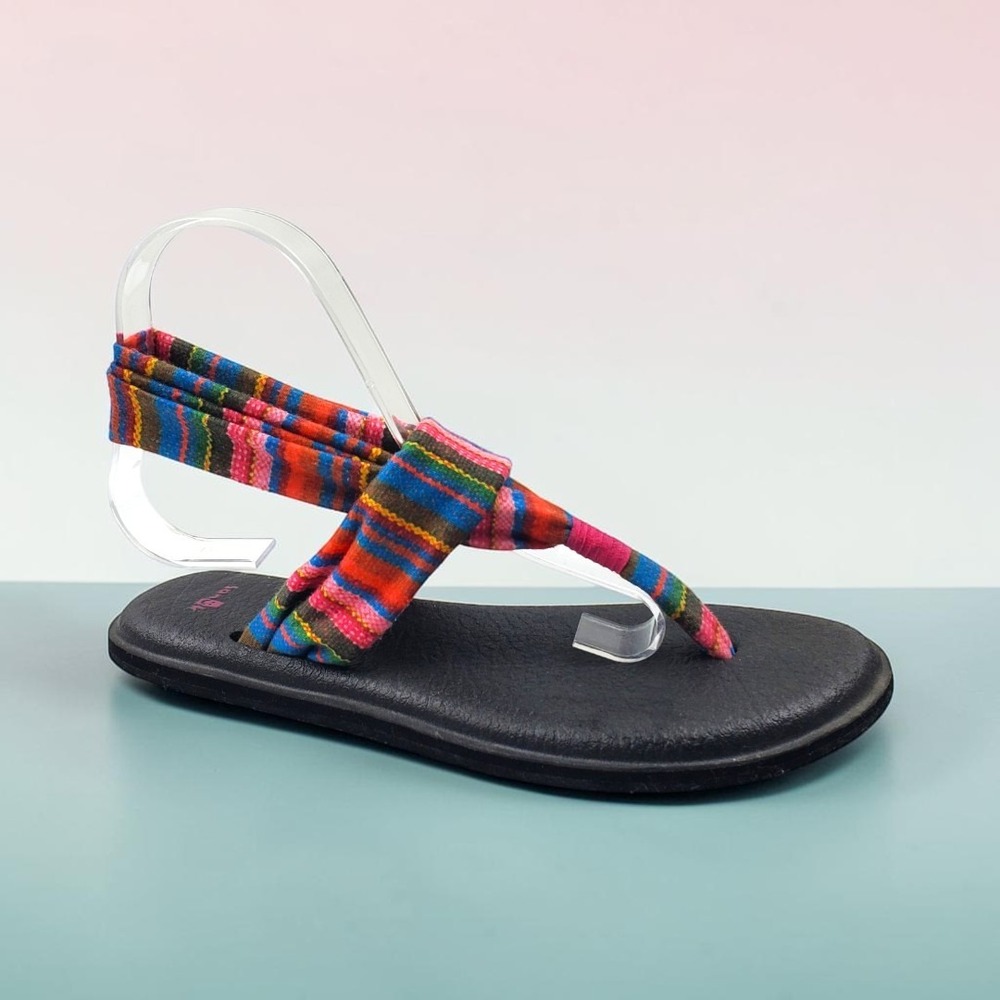 Sanuk‎ Yoga Sling 2 Multi Color Striped Knit Sandals Womens 8 1091531